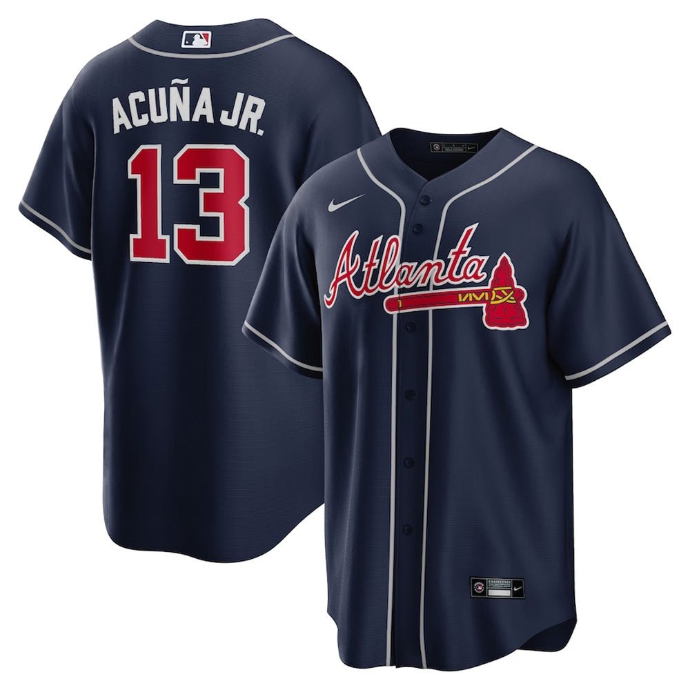 Mens Atlanta Braves Ronald Acuna Cool Base Jersey Navy