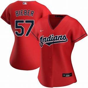 Womens Cleveland Indians Shane Bieber Cool Base Jersey Red